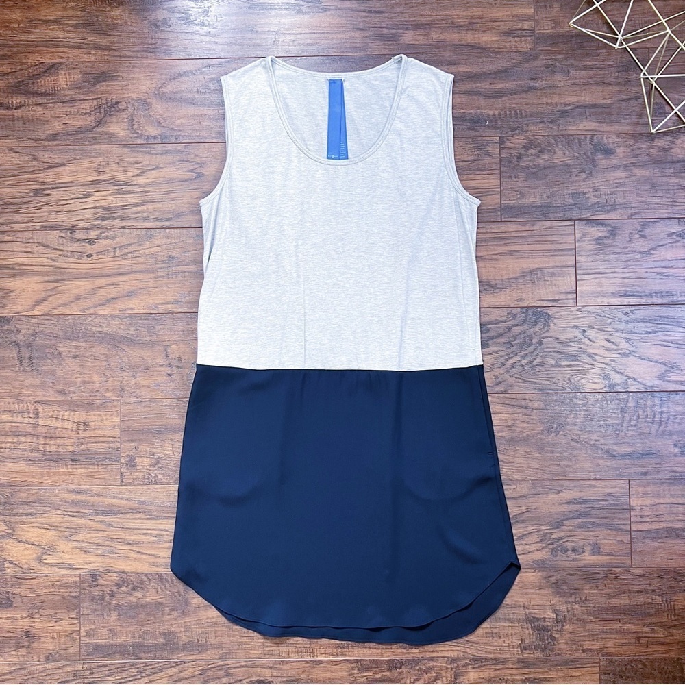 Kit & Ace • Union Dress color block shift grey navy blue knit silk tank